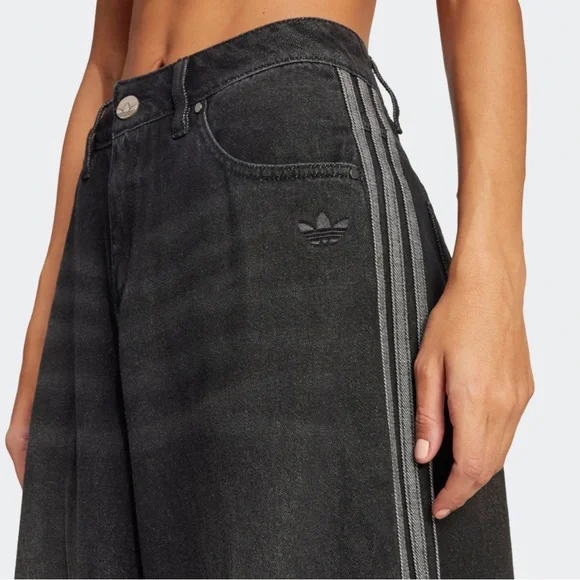 NWT ADIDAS Adicolor denim Adilenium wide leg black grey jeans two sizes 24 & 32 - Picture 3 of 6
